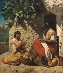 Due donne zingare fuori dalla loro casa. Spagna