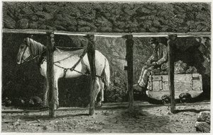 Interno di una galleria con berlaine. Incisione di Ferat, per illustrare la storia "Belgio", di Camille Lemonnier (1844-1913) scrittore belga. Pubblicato in Le Tour du monde, nouveau journal des voyages, 2° semestre 1884, a cura di Edouard Charton (1807-1 da P. Ferat