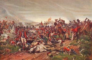 Cuirassiers francesi che caricano una piazza di fanteria britannica alla battaglia di Waterloo