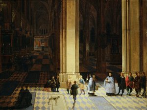 Interno della Cattedrale di Anversa di notte, metà XVII secolo da P. the Elder & P. the Younger (1620 75) Neeffs