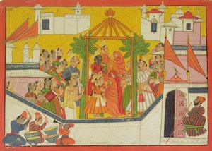 Il matrimonio di Rama e dei suoi fratelli dal Sangri Ramayana, Kulu-Mandi, Himachal Pradesh, 1760-65
