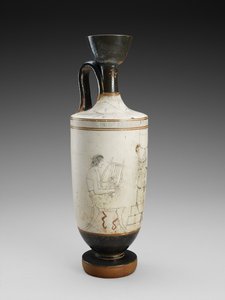 Lekythos a spalla con Pittura Policroma su Fondo Bianco di Scena Funeraria, 450-440 a.C. da Painter Houston