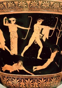 La morte dei Niobidi, dettaglio da un calice-krater attico a figure rosse, c.450 a.C. (dettaglio) da Painter Niobid
