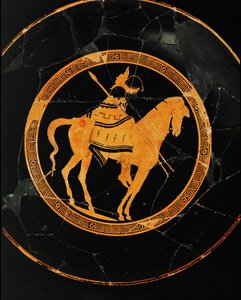 Cavaliere. Medaglione centrale di una coppa a figure rosse proveniente da Vulci, la stessa coppa del 10-03-03/66 e 67 ... da Painter Pistoxenos