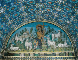 Il Buon Pastore, Mosaico del lunotto sopra la porta d