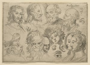 Tavola di Schizzi con Dieci Teste, 1636 da Palma Il Giovane