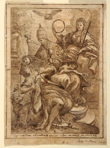Disegno, Chiesa trionfante sulla falsità, 1700 ca.
