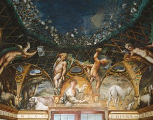 Cerere che assiste agli eventi circondata da cani da caccia e cherubini, da Mito di Diana e Atteone da Parmigianino