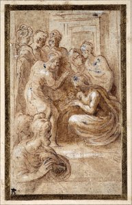 Adorazione della Sacra Famiglia in un interno da Parmigianino 