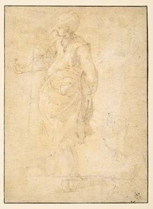 Figura femminile vestita e una testa femminile da Parmigianino