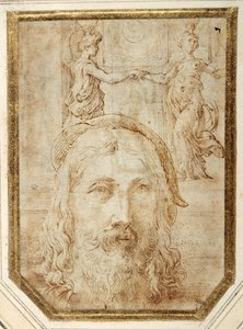 Autoritratto, imposto su studi preliminari per due canephori della Steccata da Parmigianino
