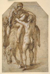 Due uomini nudi sollevano un uomo malato da un cavallo stanco da Parmigianino
