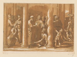 I santi Pietro e Giovanni guariscono uno storpio da Parmigianino (attributed to)