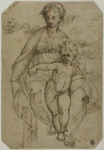 Vergine e Bambino (recto); Schizzo di Tre Santi e Schizzo Caricaturale (verso) da Parmigianino