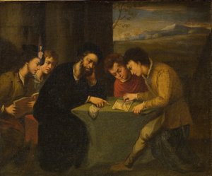 Insegnamento scolastico, un insegnante con quattro alunni