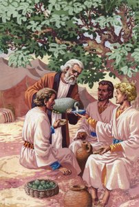 Abramo intrattiene i tre stranieri (gouache su carta)