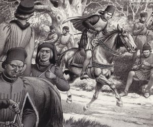 I cospiratori guardano Lorenzo de Medici che passa (gouache su carta)
