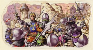 Harfleur assediata da Enrico V (gouache su carta)