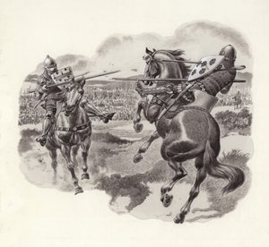 Cavalieri alla battaglia di Poitiers (gouache su carta)