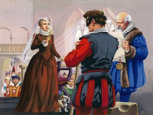 Maria Regina di Scozia in procinto di essere decapitata al castello di Fotheringay (gouache su carta)