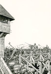 Conquista normanna: le truppe avanzano lungo il Tamigi (gouache su carta)