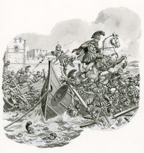 La battaglia finale a Ponte Milvio nel 312 d.C. (gouache su carta)