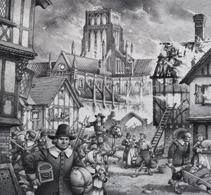 Il grande incendio di Londra (gouache su carta)