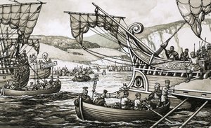 I Romani guidati da Giulio Cesare sbarcarono a Dover nel 55 a.C. dopo una dura lotta.