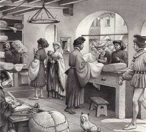 La bottega di un mercante di stoffe nell