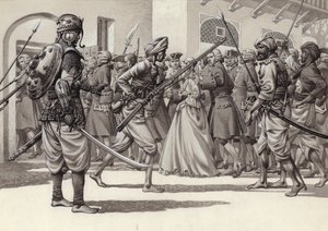 Soldati britannici costretti nel Buco Nero di Calcutta (gouache su carta)