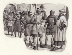 Soldati a piedi del XIV secolo (gouache su carta)