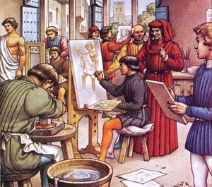 Lorenzo de Medici in visita alla scuola per artisti da lui istituita