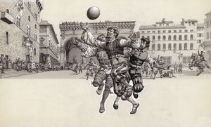 Giocare a calcio a Firenze (gouache su carta)