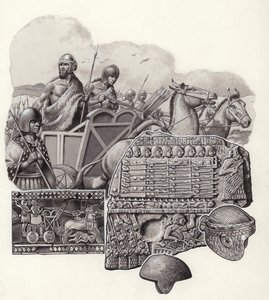 Carro sumero trainato da asini selvatici (gouache su carta)