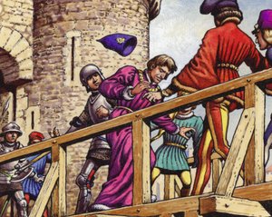 Il Delfino incontra Giovanni il Temerario, duca di Borgogna, sul ponte della Senna (gouache su carta)