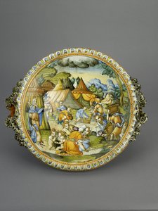 Bacino con la raccolta della manna, probabilmente Urbino, c.1600-20