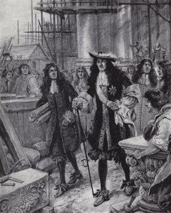 Re Carlo II che supervisiona la ricostruzione della Cattedrale di San Paolo dopo il Grande Incendio di Londra da Paul (after) Hardy