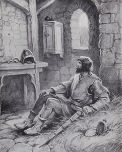 Robert the Bruce con il ragno che lo ispirò a tentare di nuovo di sconfiggere gli inglesi (litografia) da Paul (after) Hardy