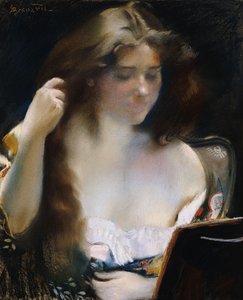 Giovane donna alla sua toilette; Jeune Femme a sa Toilette da Paul Albert Besnard