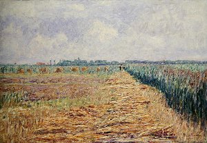 Un paesaggio olandese piatto sotto un cielo estivo con nuvole bianche chiare, c.1890 da Paul Baum