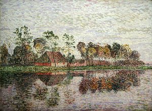 Una fattoria della Germania meridionale con molti alberi e un fiume da Paul Baum