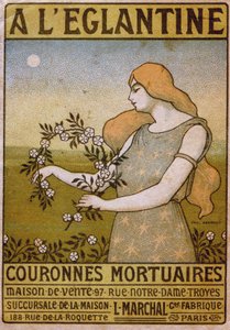 Stile di vita. Alla rosa selvatica, commercio di corone funebri, fiorista. Pubblicità di Paul Berthon, Francia, c.1900 da Paul Berthon