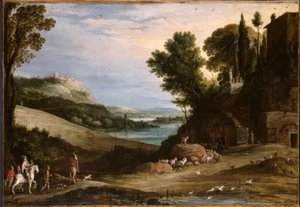 P.Bril, Paesaggio italianizzante con caccia al falcone