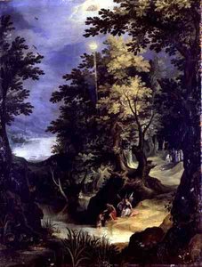 Paesaggio che raffigura il battesimo di Cristo e il sermone del battesimo da Paul Brill or Bril