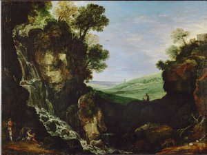 Paesaggio con cascata e Tempio di Vesta a Tivoli da Paul Brill or Bril