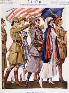 Donne americane (soldati, contadine, infermiere) che volano con la bandiera, di Stahr (1883-1953) - copertina di 