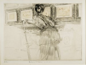 Donna che guarda disegni di Watteau al Louvre, c. 1895 da Paul Cesar Helleu