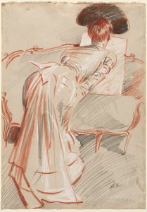 Donna, possibilmente Madame Alice Hellu, che guarda un disegno, c. 1895