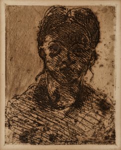 Testa di fanciulla. Incisione di Paul Cezanne (1839-1906). Acquaforte. Dim: 32,5x25cm. Musee Granet, Aix En Provence. da Paul Cézanne