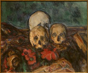 Tre teschi su un tappeto orientale da Paul Cézanne